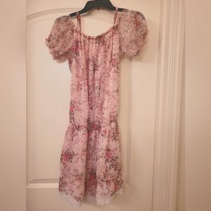 Pink Floral Ruffle Sleeve Dress - L